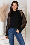 Double Take Round Neck Raglan Sleeve Blouse Black Blouses - Tophatter Daily Deals