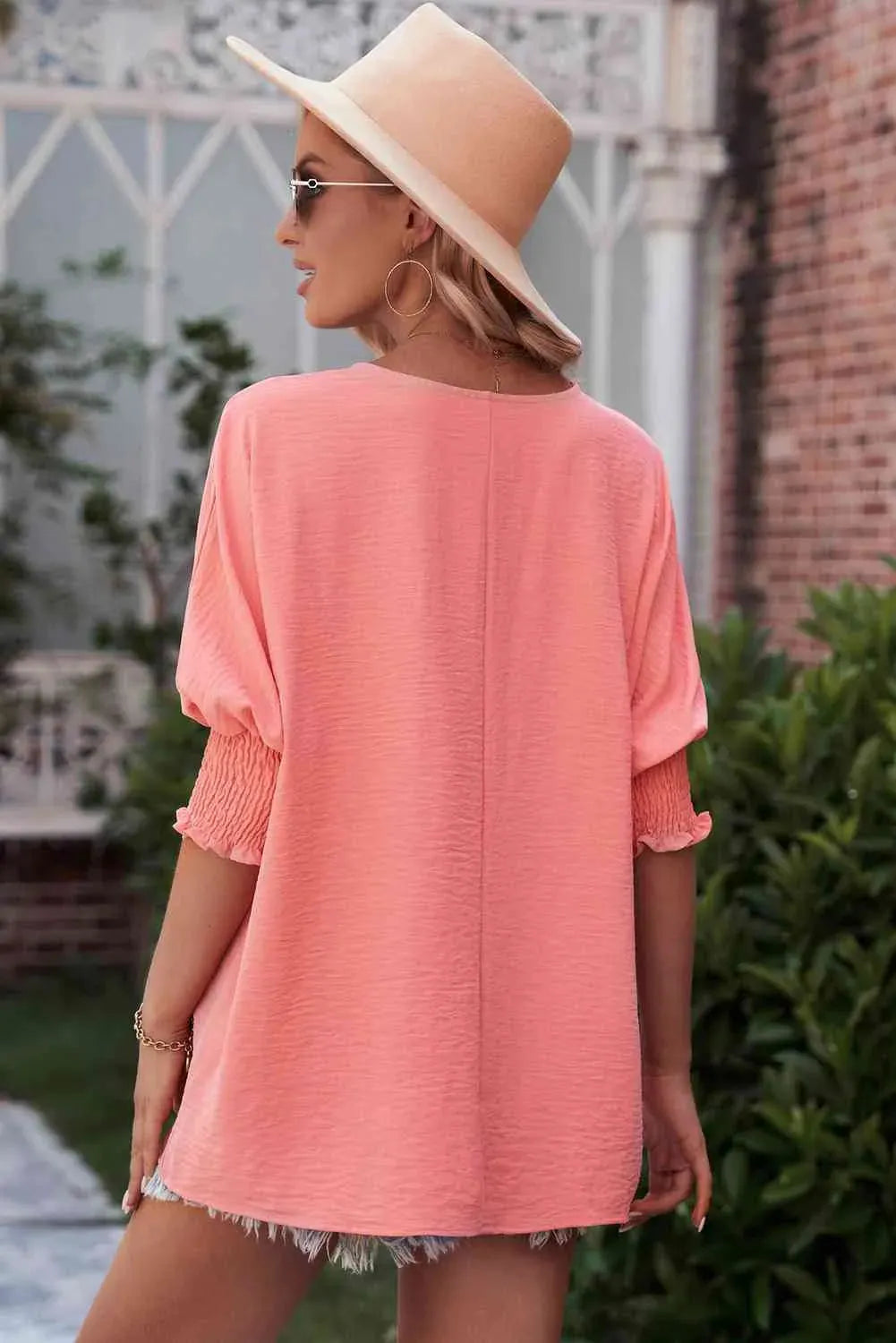 Round Neck Dolman Sleeve Textured Blouse Blouses - Tophatter Daily Deals