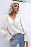 Lace Trim Flounce Sleeve Blouse Blouses - Tophatter Daily Deals