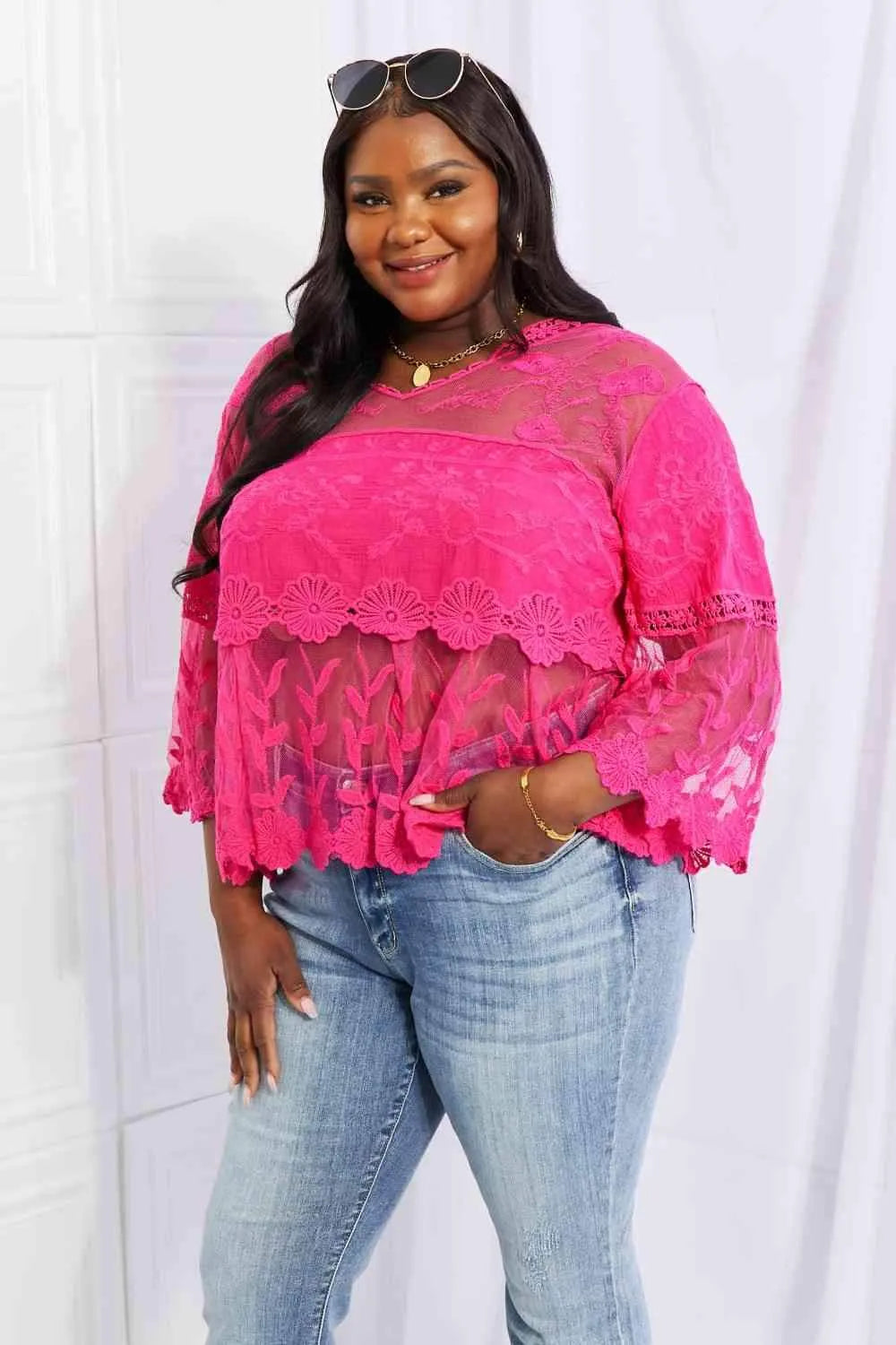 Davi & Dani Full Size Lace Oasis Top Blouses - Tophatter Daily Deals