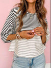 Striped Round Neck Dropped Shoulder T-Shirt White Women's T-Shirts - Tophatter Daily Deals