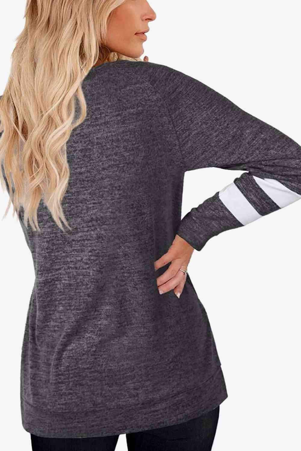 Striped Contrast Raglan Sleeve Top Women's T-Shirts - Tophatter Daily Deals