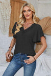 Eyelet Applique V-Neck Cap Sleeve T-Shirt Women's T-Shirts - Tophatter Daily Deals