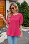 Pleated Flutter Sleeve Round Neck Blouse Blouses - Tophatter Daily Deals