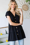 Heimish Full Size Buttoned V-Neck Tiered Top Blouses - Tophatter Daily Deals