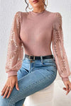 Floral Lace Detail Lantern Sleeve Blouse Blouses - Tophatter Daily Deals