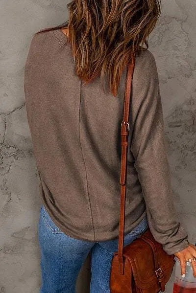Seam Detail Round Neck Long Sleeve Top Women's T-Shirts - Tophatter Daily Deals