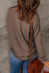 Seam Detail Round Neck Long Sleeve Top Women's T-Shirts - Tophatter Daily Deals
