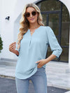 Notched Puff Sleeve Blouse Blouses - Tophatter Daily Deals