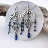 Snake & Moon Alloy Earrings Silver One Size Earrings - Tophatter Daily Deals