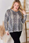 Hailey & Co Full Size Snakeskin V-Neck Long Sleeve Top Blouses - Tophatter Daily Deals