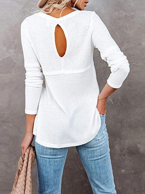 Cutout Round Neck Long Sleeve T-Shirt Women's T-Shirts - Tophatter Daily Deals