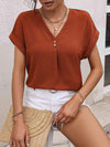 Buttoned V-Neck Short Sleeve Blouse Blouses - Tophatter Daily Deals