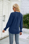 Heathered Flounce Sleeve Curved Hem Top Blouses - Tophatter Daily Deals