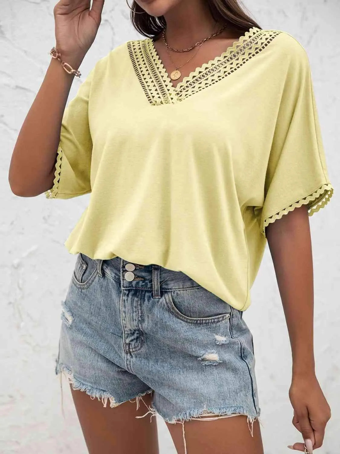 V-Neck Short Sleeve Blouse Blouses - Tophatter Daily Deals