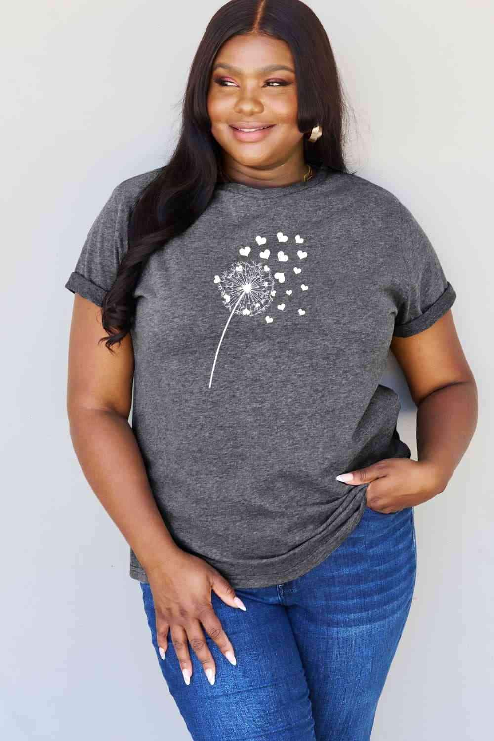 Simply Love Full Size Dandelion Heart Graphic Cotton T-Shirt Women's T-Shirts - Tophatter Daily Deals