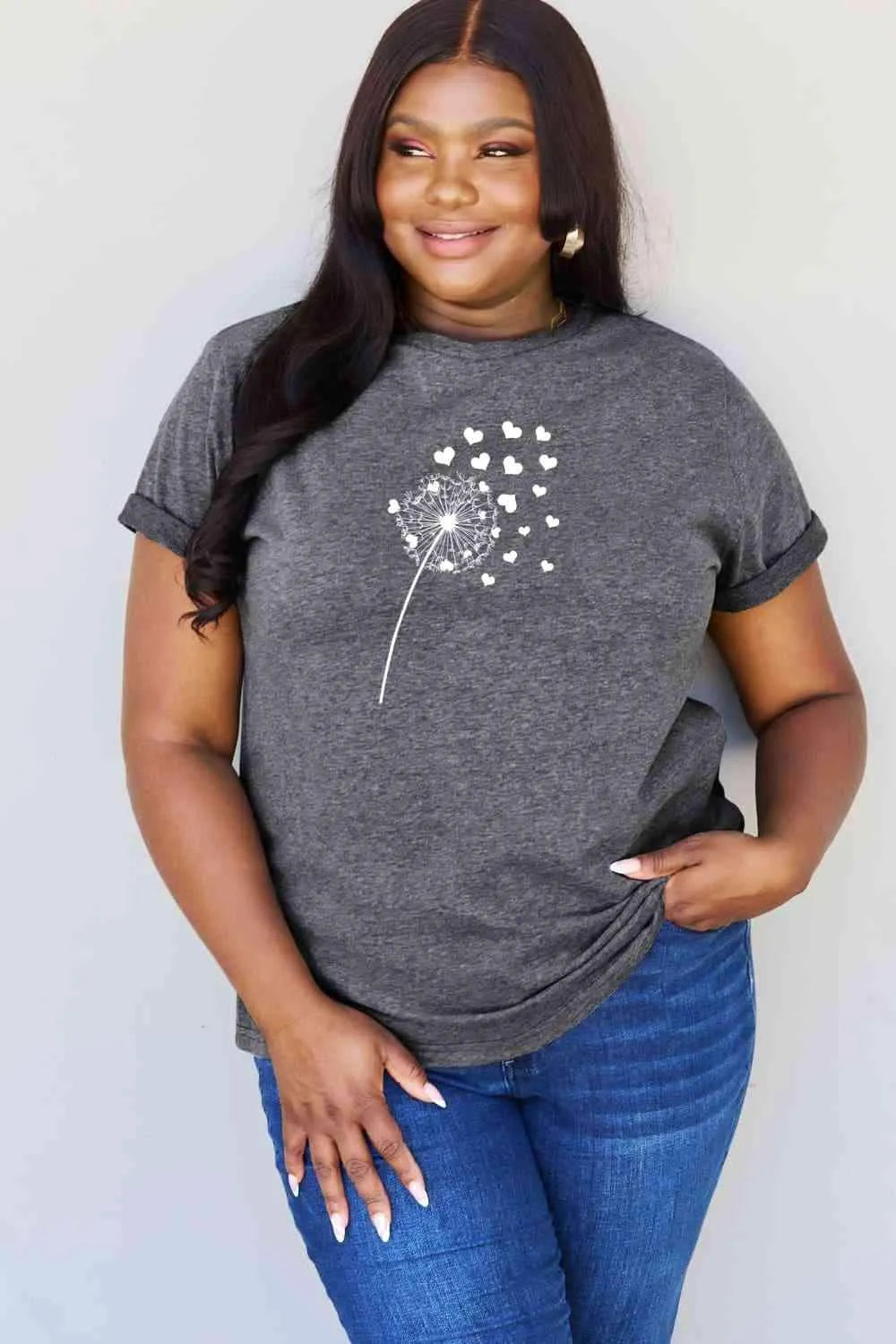 Simply Love Full Size Dandelion Heart Graphic Cotton T-Shirt Women's T-Shirts - Tophatter Daily Deals