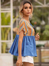 Striped Tie Neck Short Sleeve Blouse Blouses - Tophatter Daily Deals