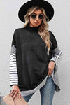 Striped Dolman Sleeve Mock Neck Knit Pullover Black Blouses - Tophatter Daily Deals