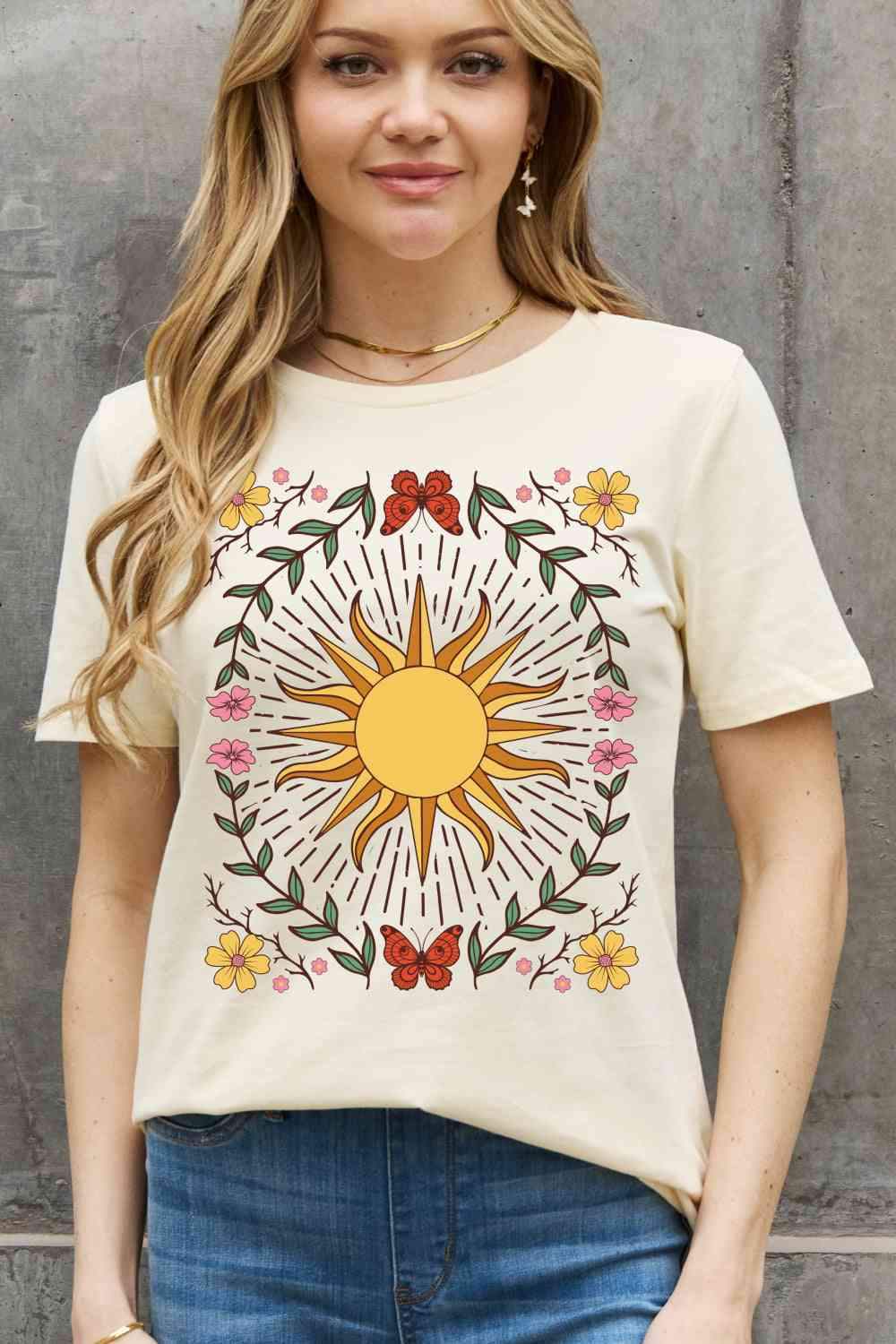 Simply Love Full Size Sun Graphic Cotton Tee Women's T-Shirts - Tophatter Daily Deals