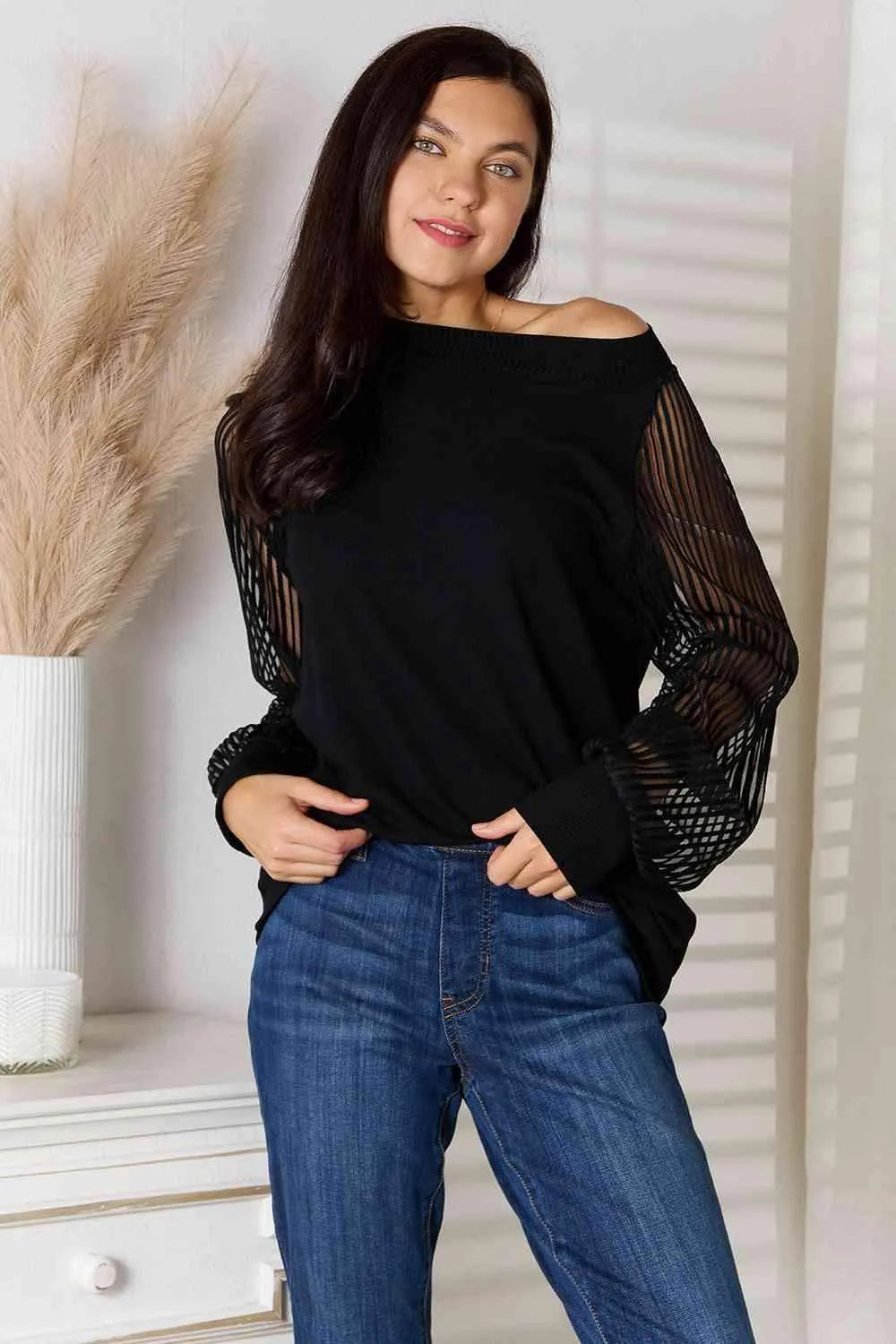 Double Take Round Neck Raglan Sleeve Blouse Blouses - Tophatter Daily Deals