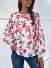 Floral Long Puff Sleeve Round Neck Blouse Floral Blouses - Tophatter Daily Deals