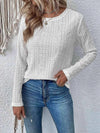 Eyelet Round Neck Long Sleeve Top Women's T-Shirts - Tophatter Daily Deals