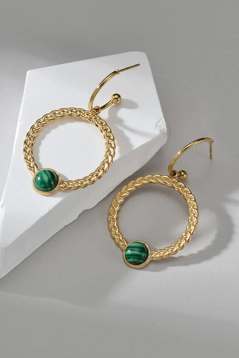 Malachite 18K Gold Plated Earrings Gold One Size Earrings - Tophatter Daily Deals