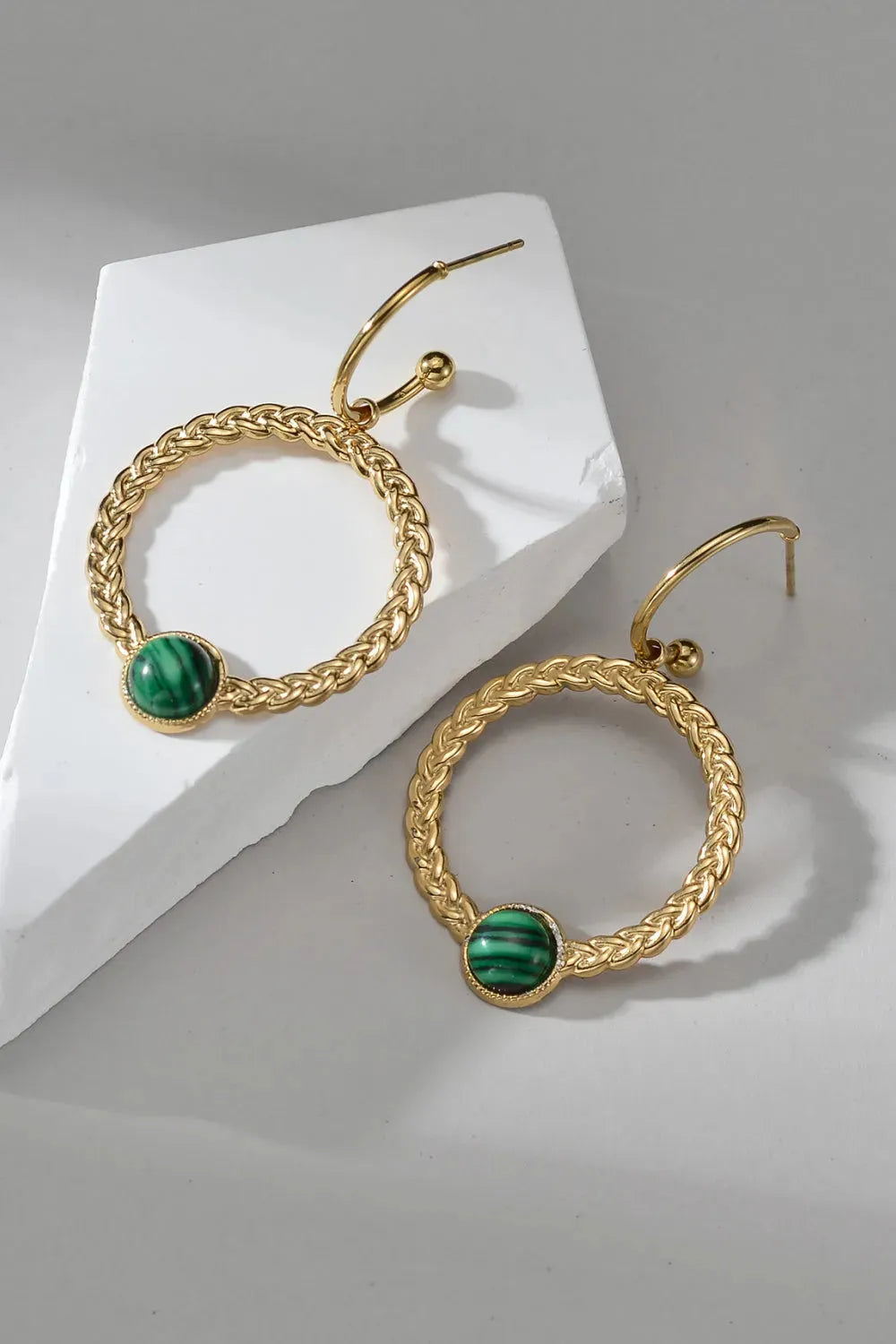 Malachite 18K Gold Plated Earrings Gold One Size Earrings - Tophatter Daily Deals