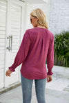 Heathered Flounce Sleeve Curved Hem Top Blouses - Tophatter Daily Deals