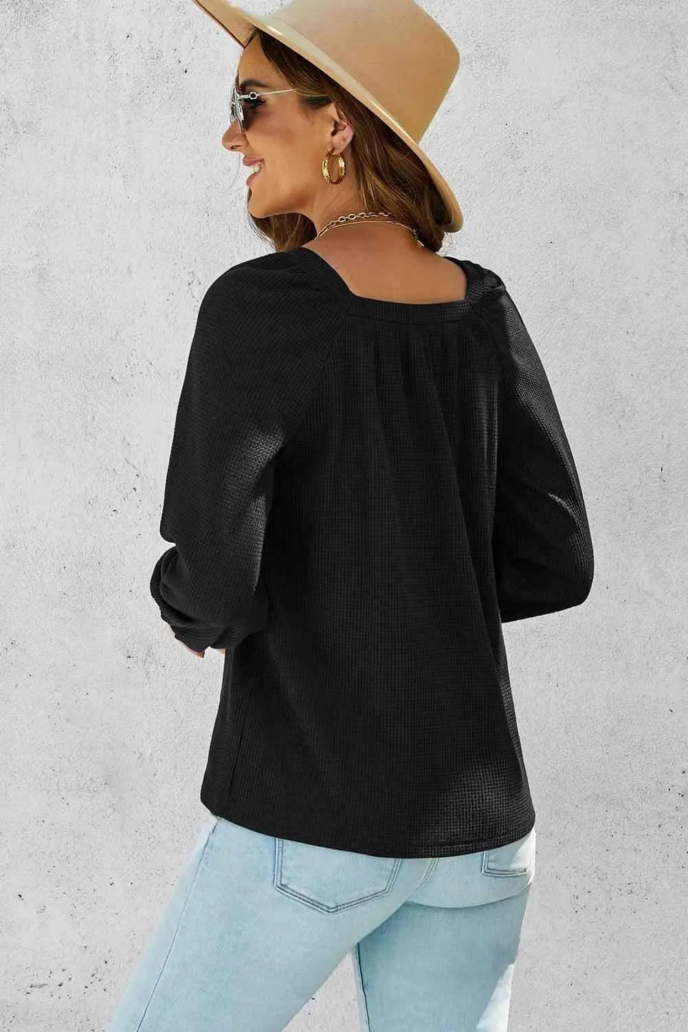 Waffle-Knit Long Raglan Sleeve Top Blouses - Tophatter Daily Deals
