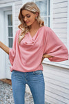 Short Sleeve Draped Blouse Pink Blouses - Tophatter Daily Deals