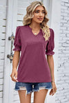 Heathered Notched Short Sleeve T-Shirt Women's T-Shirts - Tophatter Daily Deals