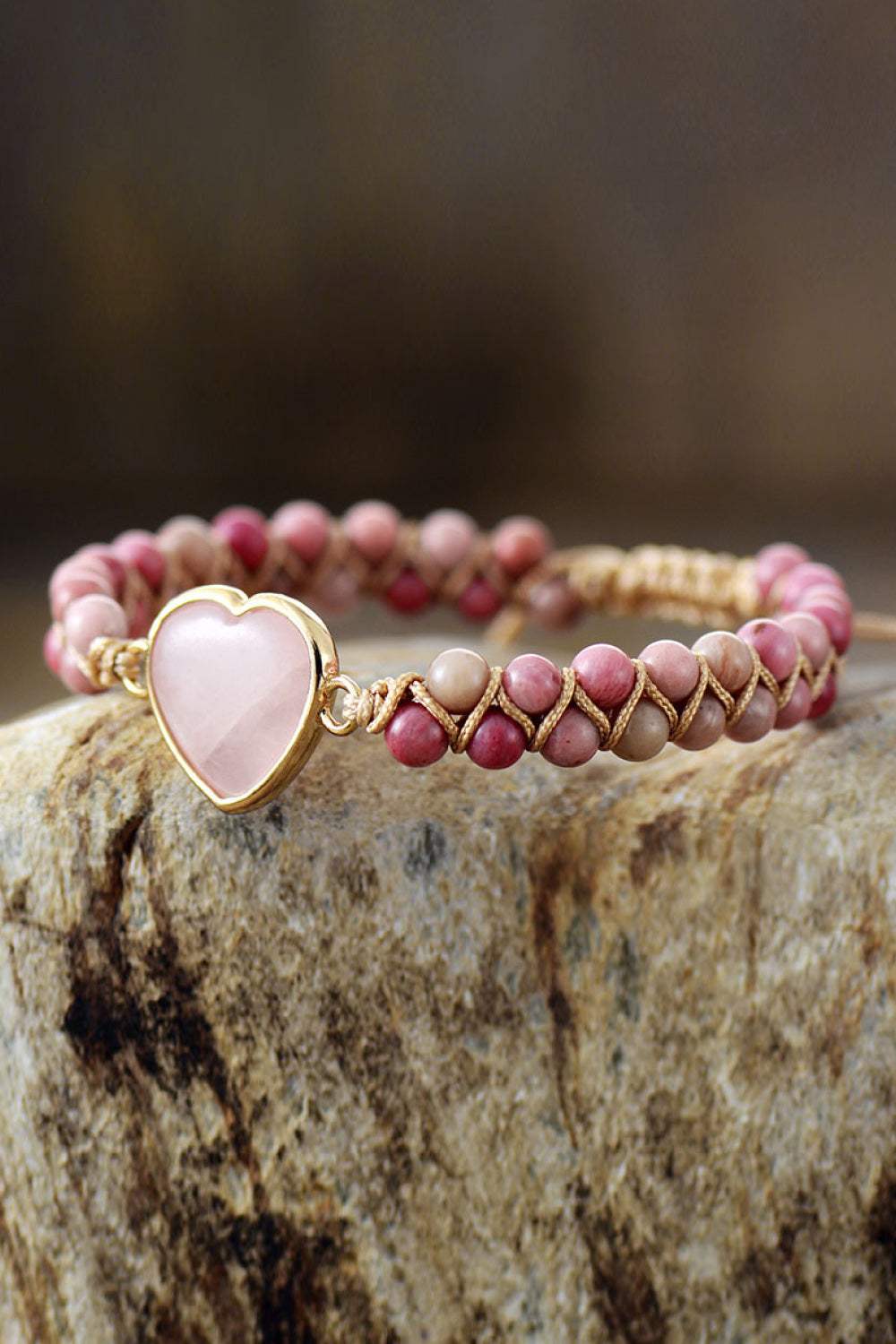 Rose Quartz Heart Beaded Bracelet Bracelets - Tophatter Daily Deals