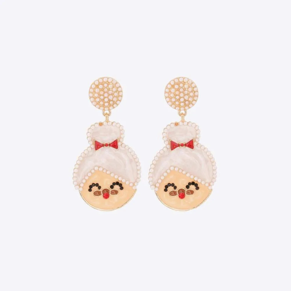 Rhinestone Alloy Mrs. Claus Earrings Ivory One Size Earrings - Tophatter Daily Deals