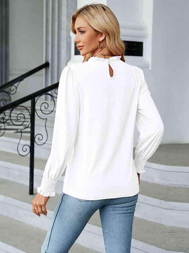 Round Neck Flounce Sleeve Blouse Blouses - Tophatter Daily Deals