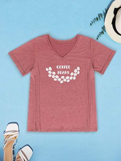 COFFEE BEANS V-Neck Short Sleeve T-Shirt Women's T-Shirts - Tophatter Daily Deals