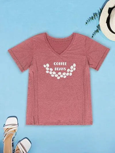 COFFEE BEANS V-Neck Short Sleeve T-Shirt Women's T-Shirts - Tophatter Daily Deals