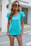 V-Neck Flutter Sleeve T-Shirt Women's T-Shirts - Tophatter Daily Deals