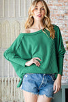 Reborn J Exposed Seam Lantern Sleeve Top GREEN Blouses - Tophatter Daily Deals