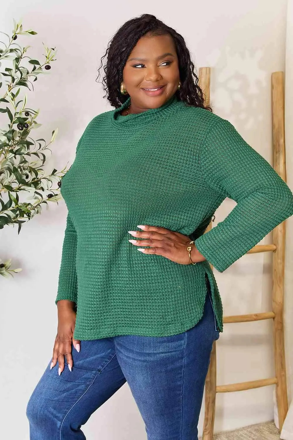 Culture Code Full Size Dropped Shoulder Long Sleeve Slit Blouse Blouses - Tophatter Daily Deals