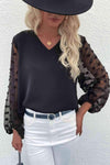 Swiss Dot Sleeve V-Neck Top Blouses - Tophatter Daily Deals