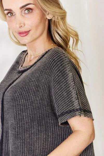Zenana Oversized Baby Waffle Short Sleeve Top Blouses - Tophatter Daily Deals