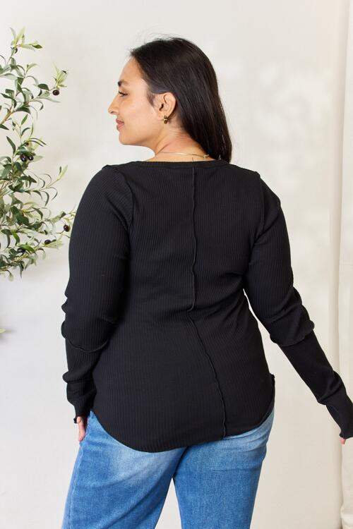 Culture Code Full Size Ribbed Round Neck Long Sleeve Top Women's T-Shirts - Tophatter Daily Deals