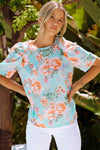 Summer Lover Floral Puff Sleeve Round Neck Blouse Blouses - Tophatter Daily Deals