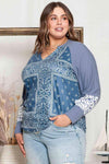 Plus Size V-Neck Printed Raglan Sleeve Blouse Blouses - Tophatter Daily Deals