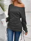 Ruched Single Shoulder Long Sleeve T-Shirt Women's T-Shirts - Tophatter Daily Deals