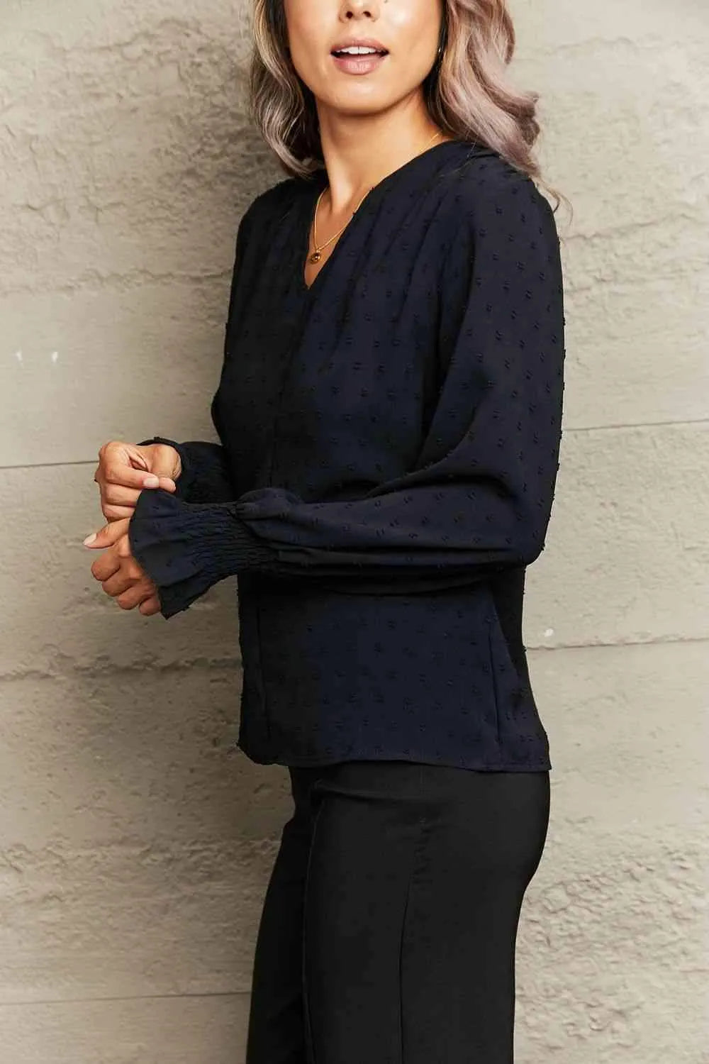 Swiss Dot V-Neck Flounce Sleeve Blouse Blouses - Tophatter Daily Deals