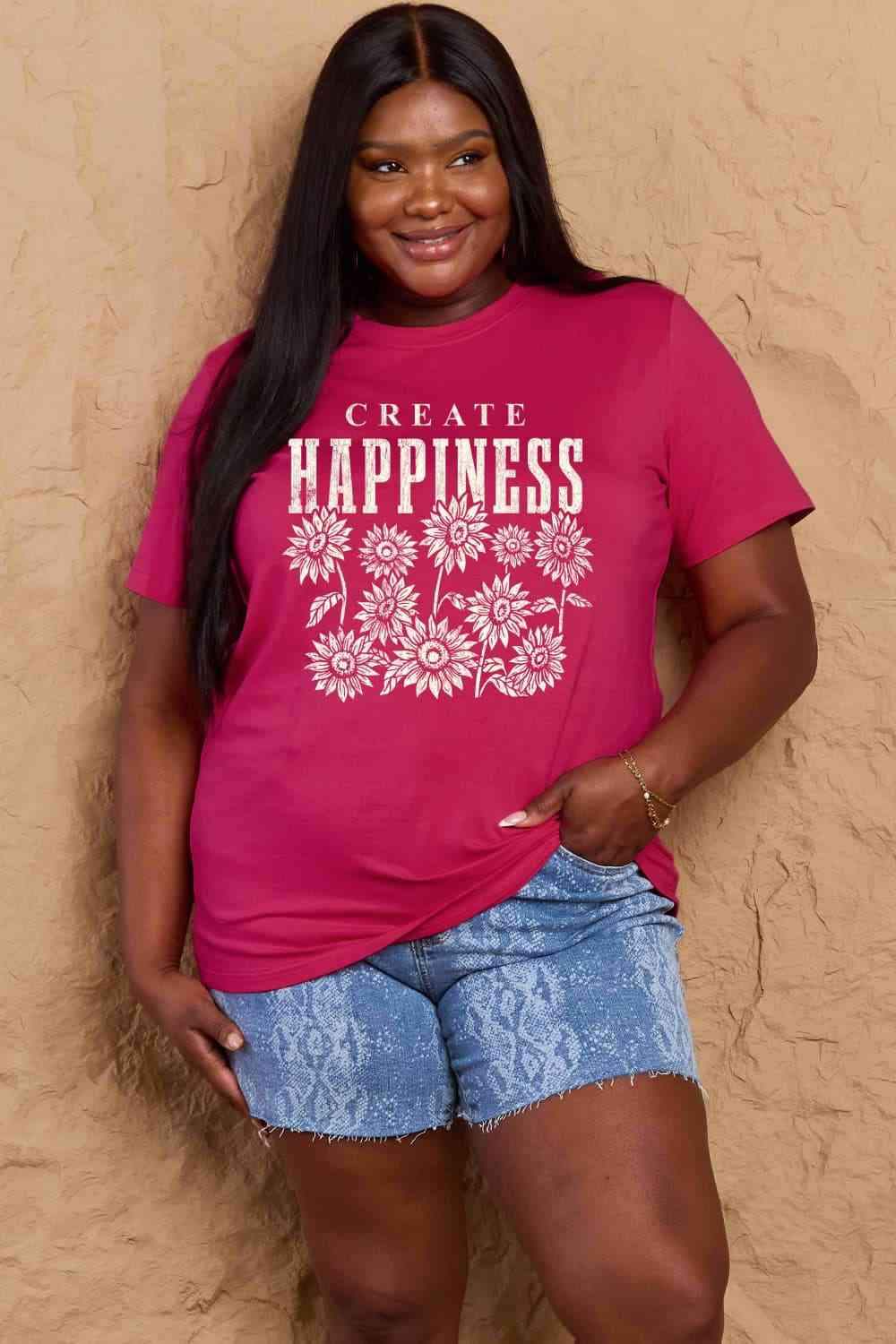 Simply Love Full Size CREATE HAPPINESS Graphic Cotton T-Shirt Women's T-Shirts - Tophatter Daily Deals