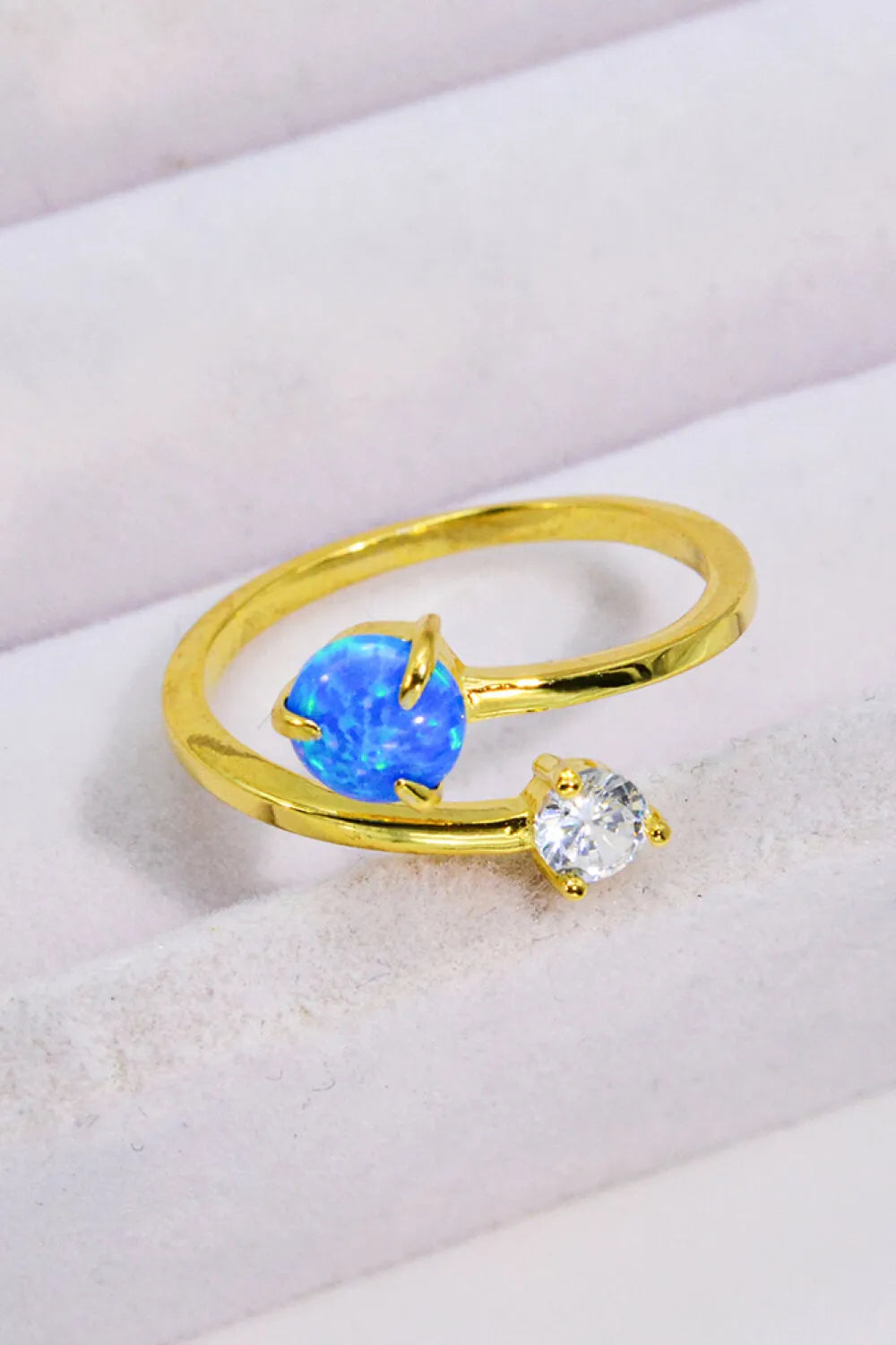 Opal and Zircon Open Ring Gold One Size Opal - Tophatter Daily Deals